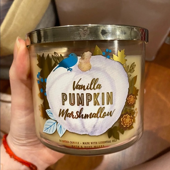 Bath and body works candle in vanilla pumpkin